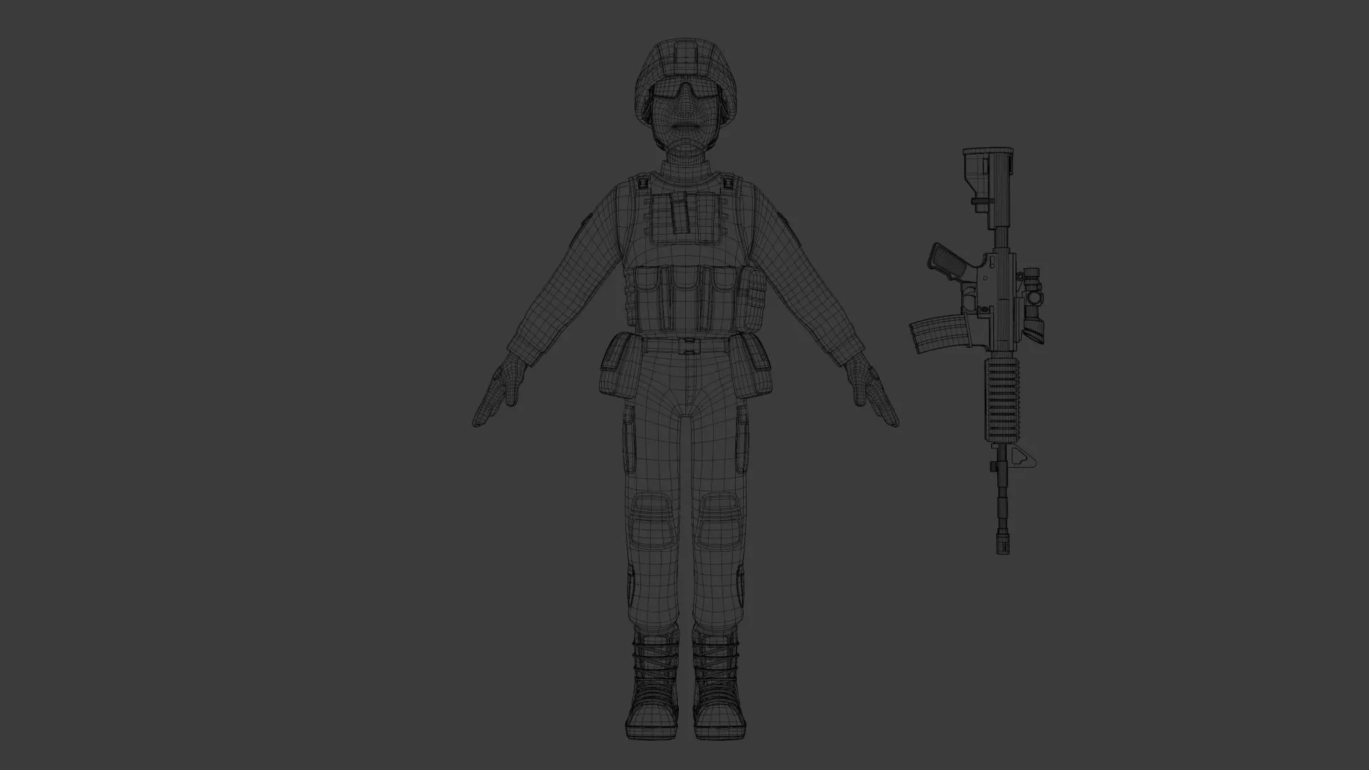 Cartoon Soldier Male Army Character clean low-poly quad topology wireframe mesh